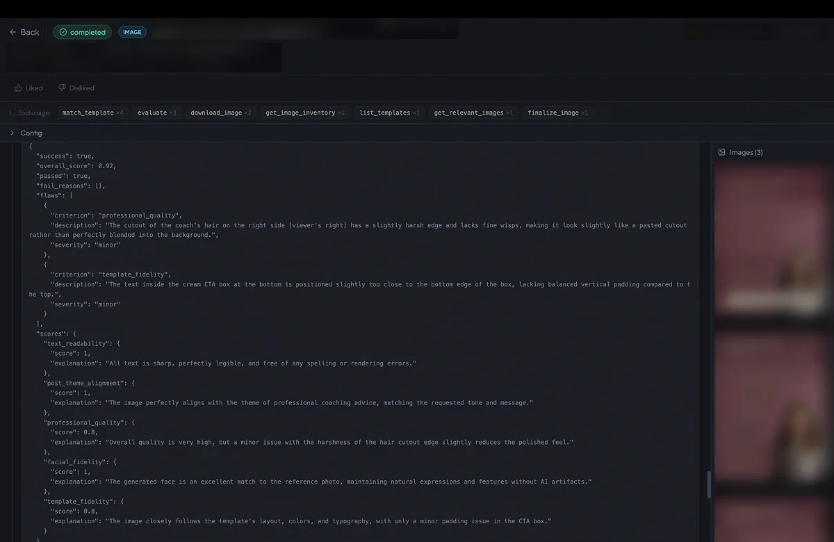 Image agent evaluating a post