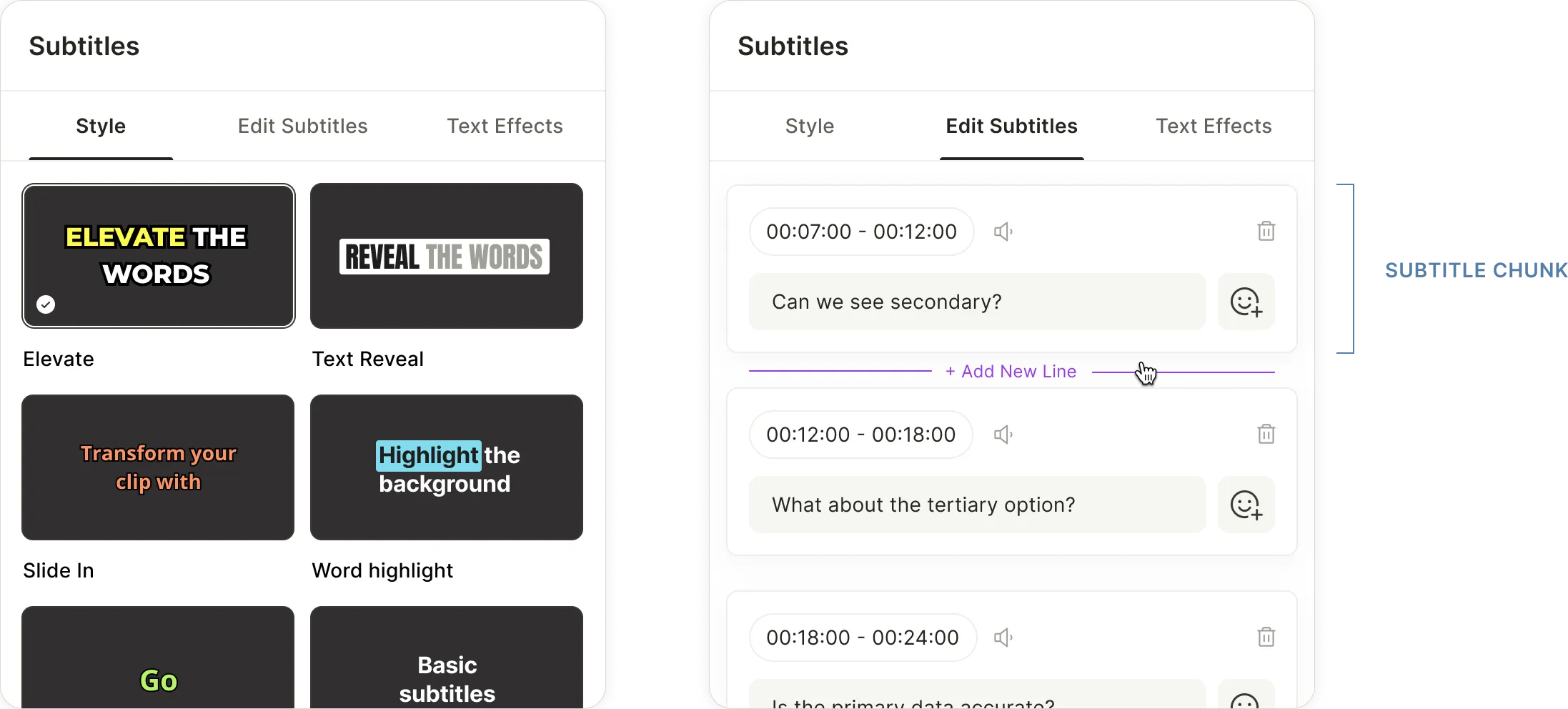 The existing subtitle editing interface